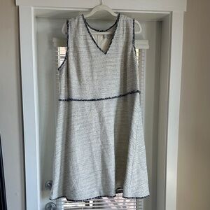 LOFT Plus Cream and Black Textured Dress